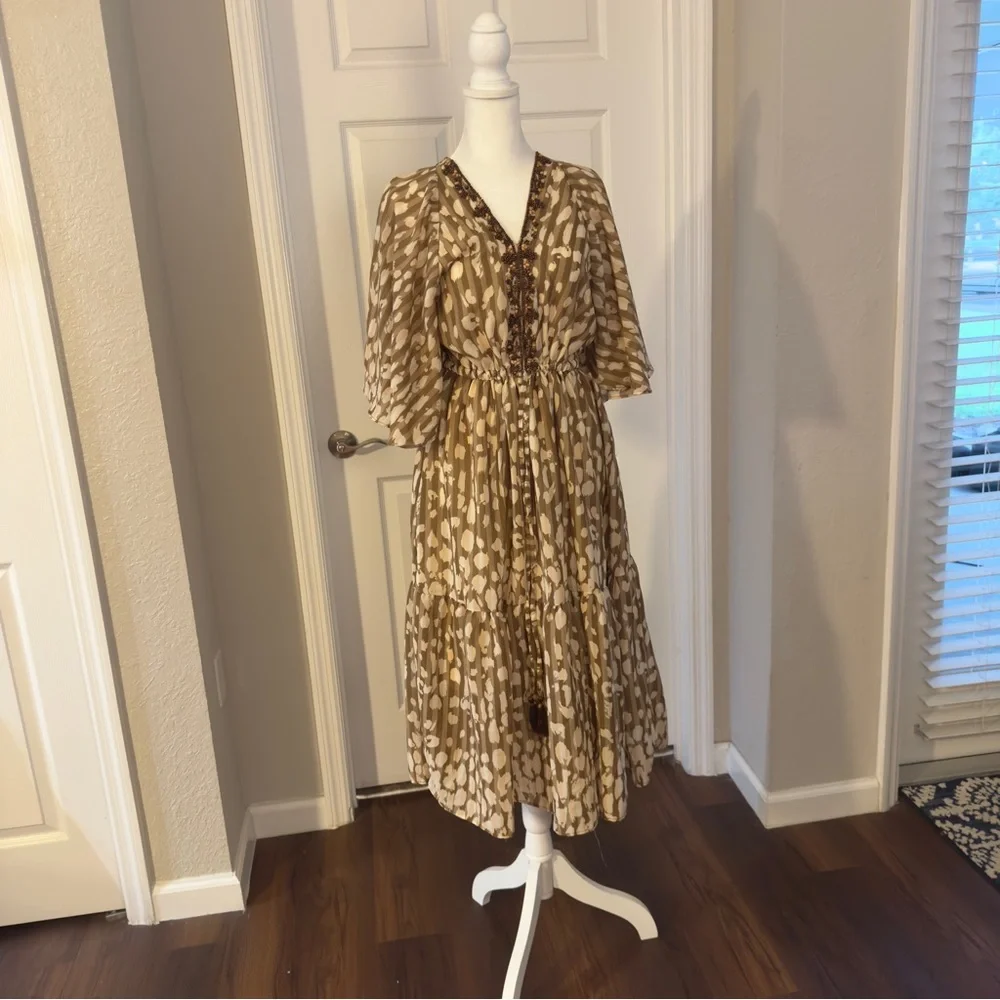 Kaktus Beige and Brown Patterned Dress - Picture 1 of 10